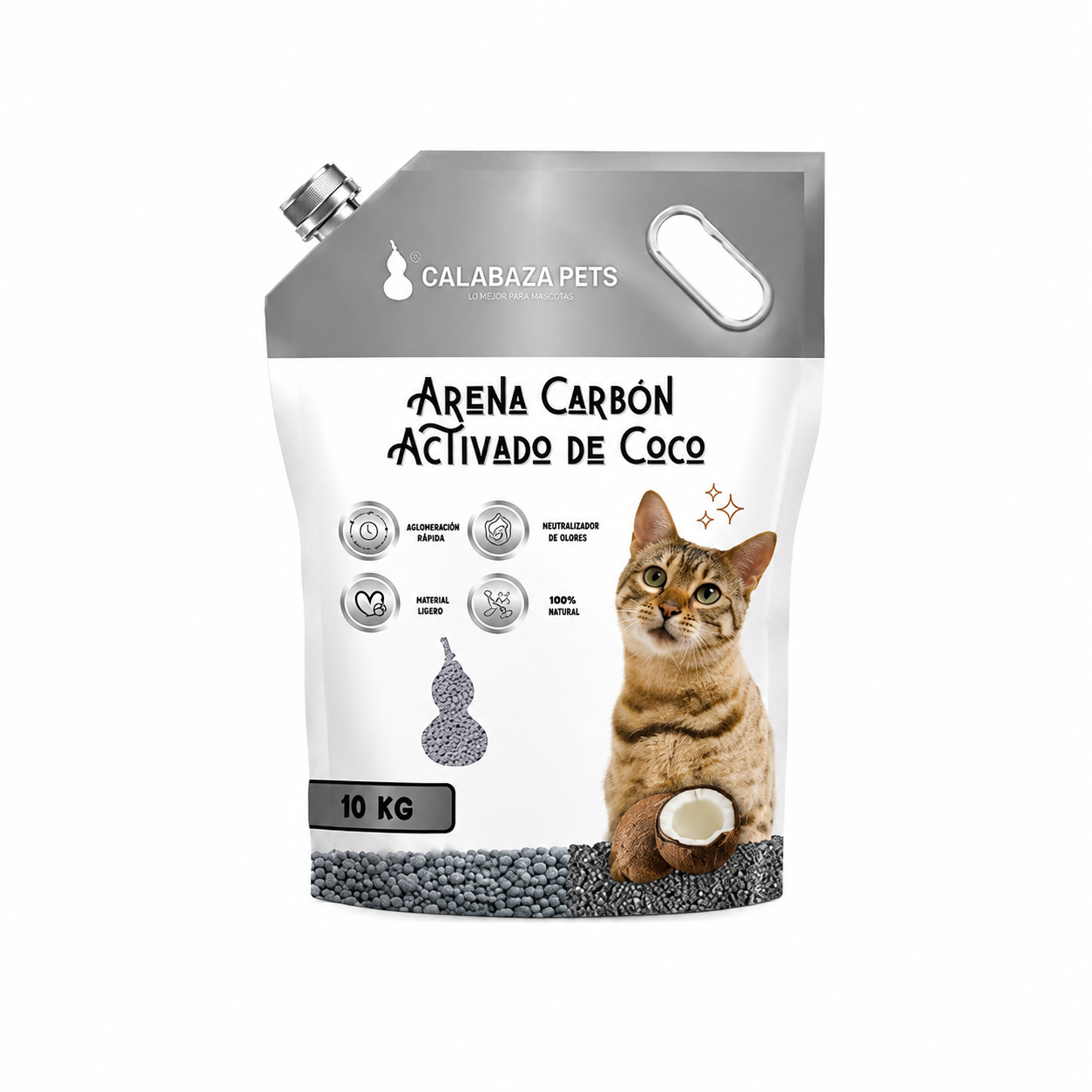 Arena Sanitaria Premium Calabaza Carbón Activado de Coco 10 kg